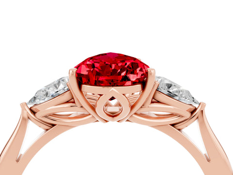 Rose gold Three-Stone Pear Cut Cut Diamond Ring with Pear Side Stones in Four-Prong Setting_4