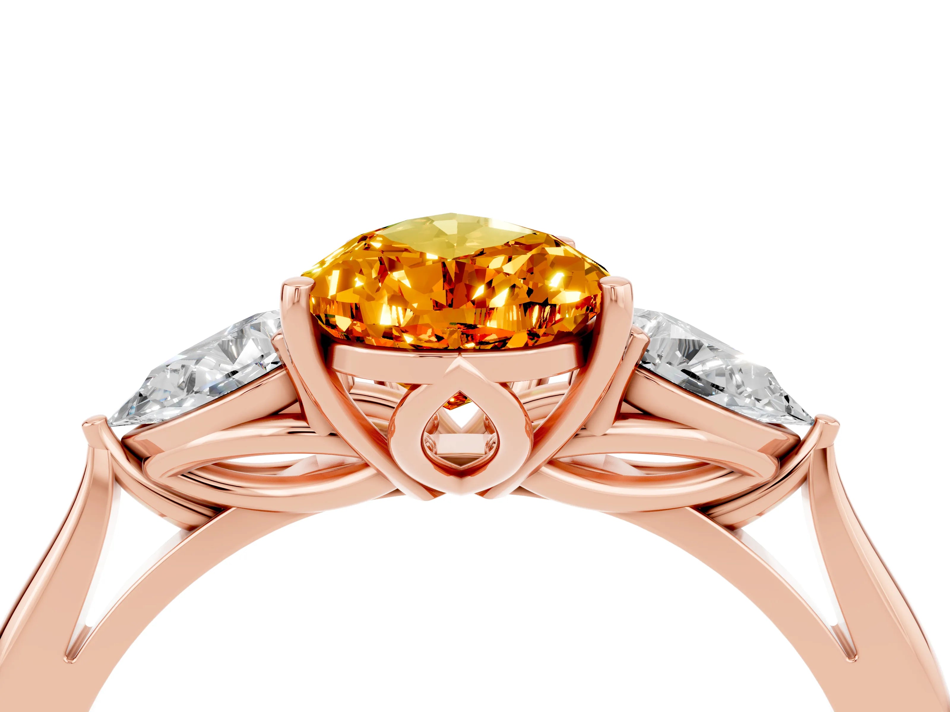 Rose gold Three-Stone Pear Cut Cut Diamond Ring with Pear Side Stones in Four-Prong Setting_4