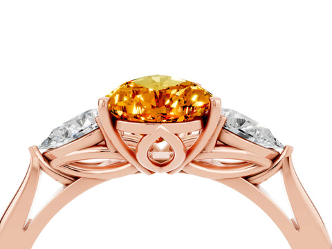 Rose gold Three-Stone Pear Cut Cut Diamond Ring with Pear Side Stones in Four-Prong Setting_4