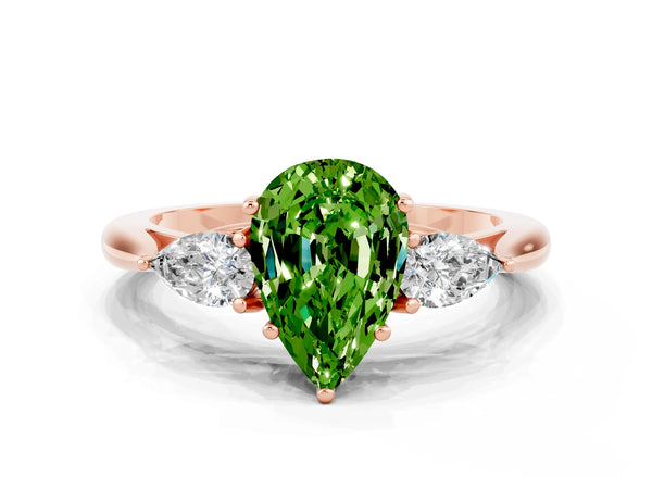 Rose gold Three-Stone Pear Cut Cut Diamond Ring with Pear Side Stones in Four-Prong Setting