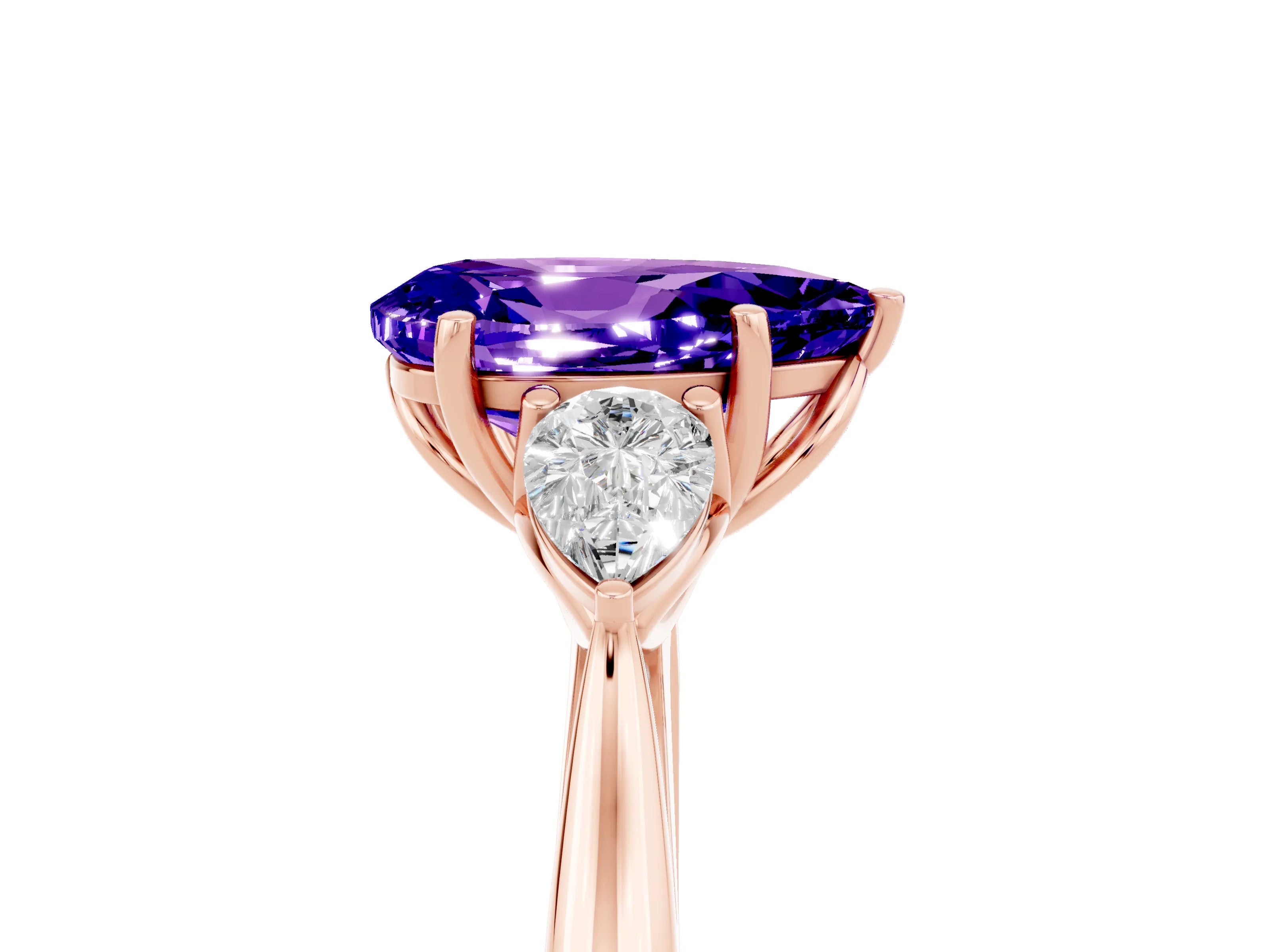 Rose gold Three-Stone Pear Cut Cut Diamond Ring with Pear Side Stones in Four-Prong Setting_5