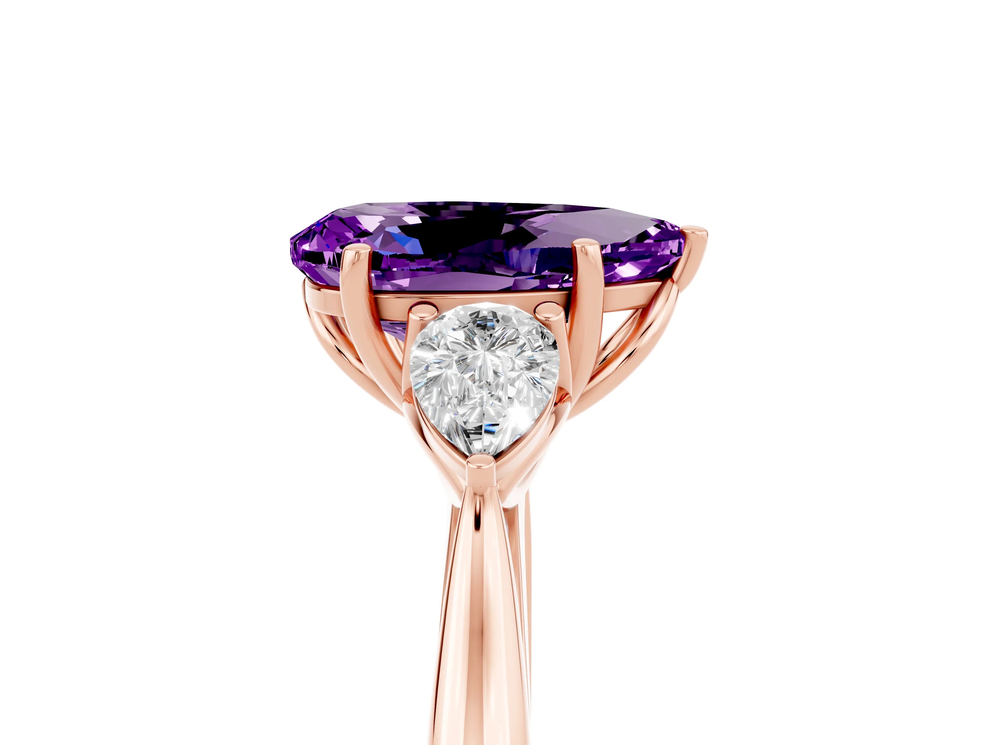 Rose gold Three-Stone Pear Cut Cut Diamond Ring with Pear Side Stones in Four-Prong Setting_5