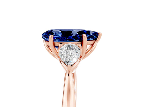 Rose gold Three-Stone Pear Cut Cut Diamond Ring with Pear Side Stones in Four-Prong Setting_5