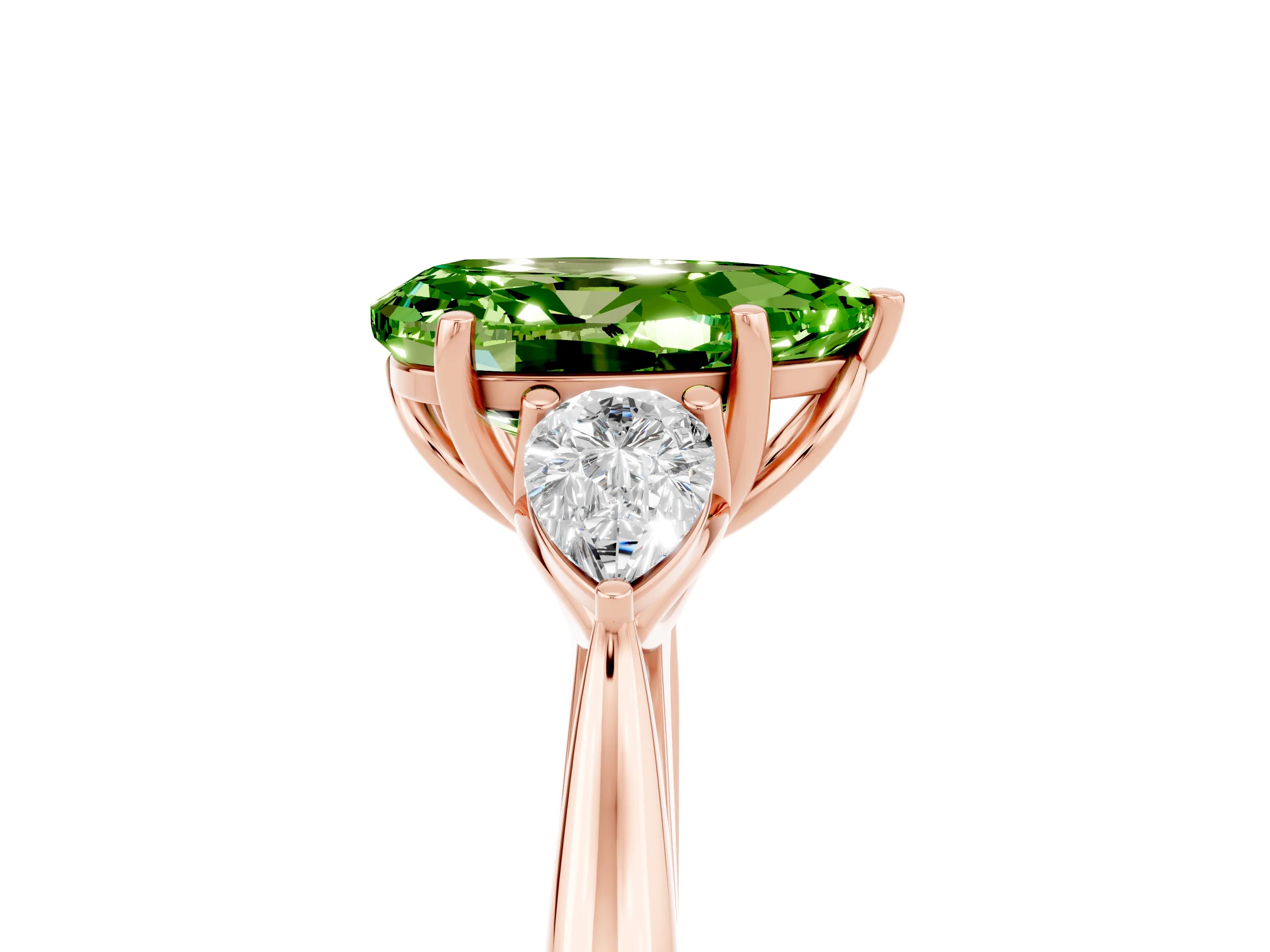 Rose gold Three-Stone Pear Cut Cut Diamond Ring with Pear Side Stones in Four-Prong Setting_5