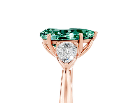 Rose gold Three-Stone Pear Cut Cut Diamond Ring with Pear Side Stones in Four-Prong Setting_5