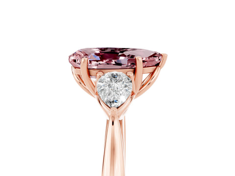 Rose gold Three-Stone Pear Cut Cut Diamond Ring with Pear Side Stones in Four-Prong Setting_5