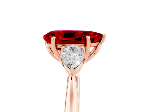 Rose gold Three-Stone Pear Cut Cut Diamond Ring with Pear Side Stones in Four-Prong Setting_5