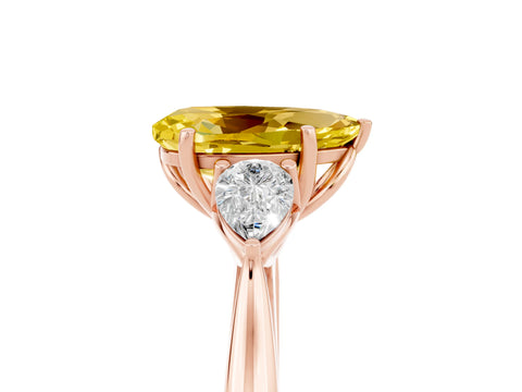 Rose gold Three-Stone Pear Cut Cut Diamond Ring with Pear Side Stones in Four-Prong Setting_5