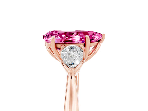 Rose gold Three-Stone Pear Cut Cut Diamond Ring with Pear Side Stones in Four-Prong Setting_5
