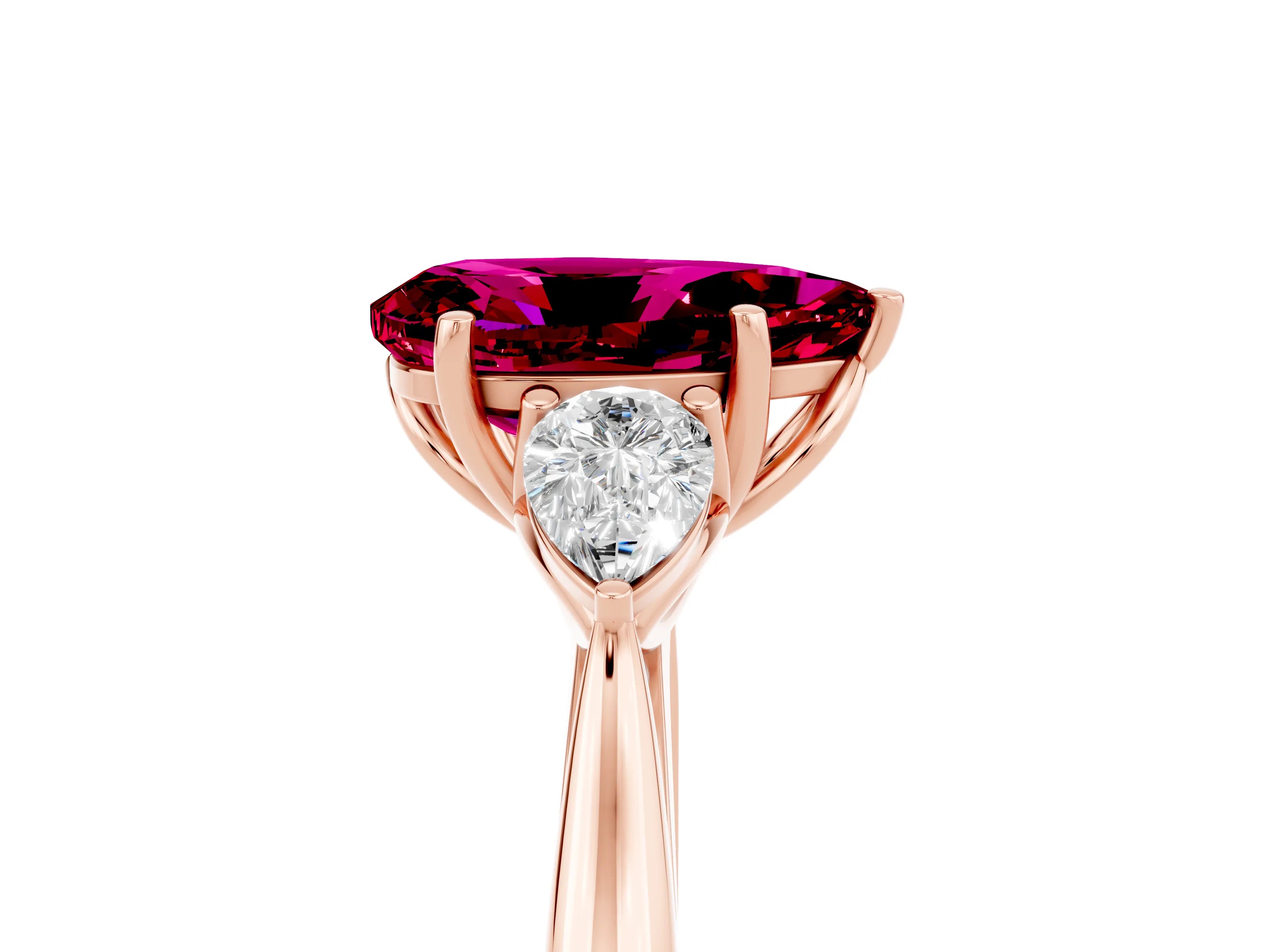 Rose gold Three-Stone Pear Cut Cut Diamond Ring with Pear Side Stones in Four-Prong Setting_5