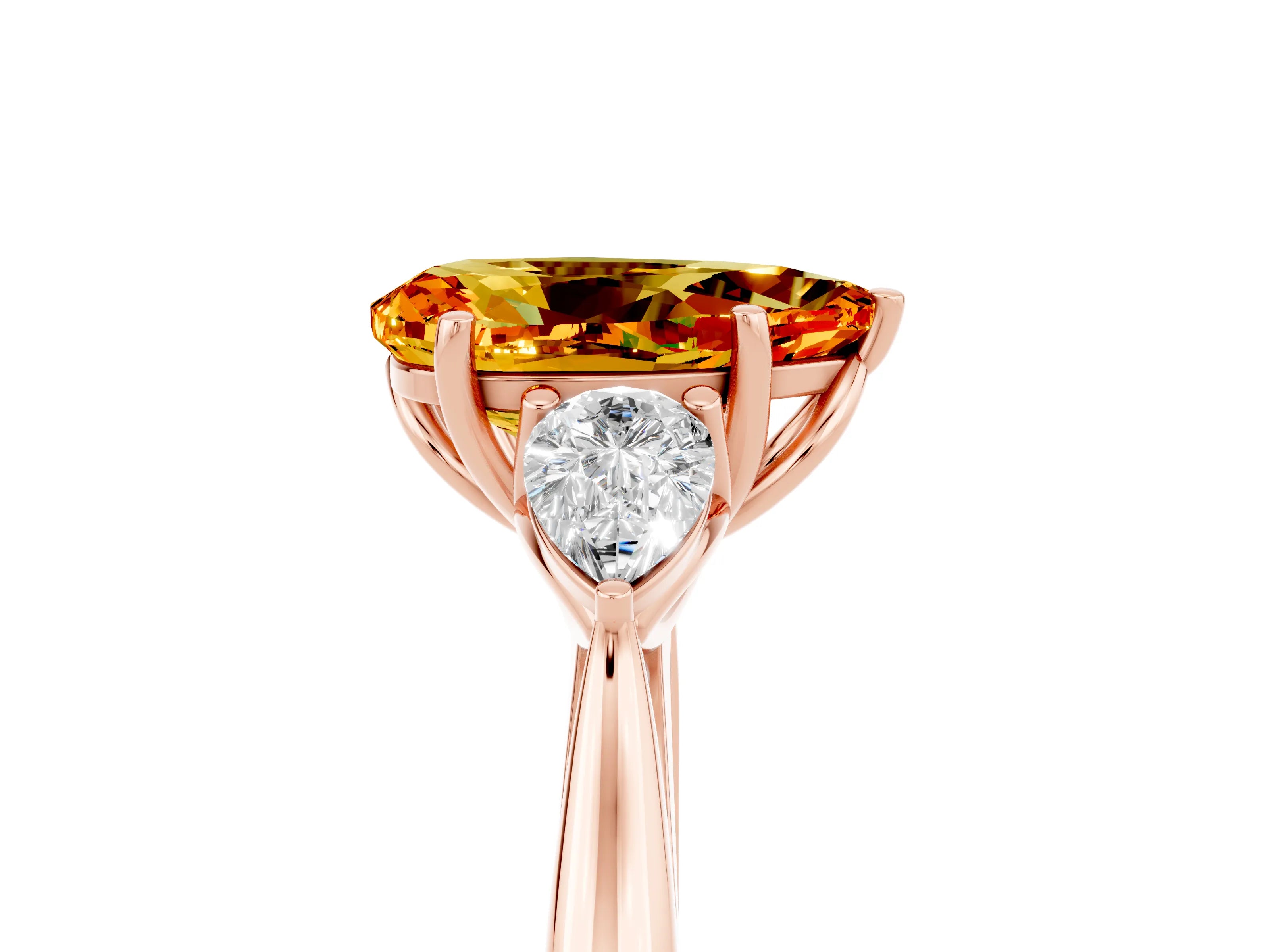 Rose gold Three-Stone Pear Cut Cut Diamond Ring with Pear Side Stones in Four-Prong Setting_5
