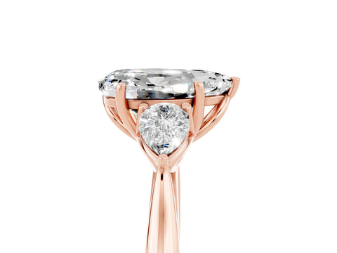 Rose gold Three-Stone Pear Cut Cut Diamond Ring with Pear Side Stones in Four-Prong Setting_5