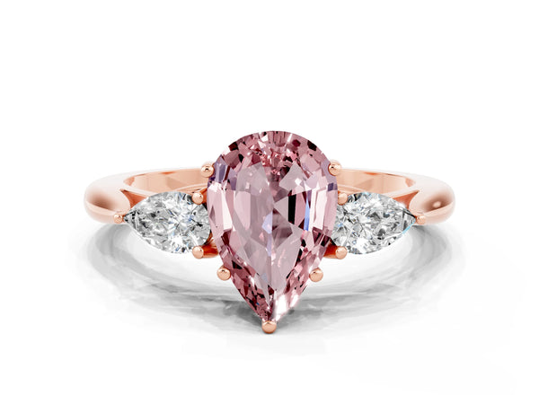 Rose gold Three-Stone Pear Cut Cut Diamond Ring with Pear Side Stones in Four-Prong Setting