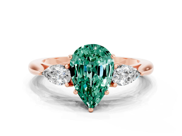 Rose gold Three-Stone Pear Cut Green Sapphire Ring with Pear  Side Stones in Four-Prong Setting