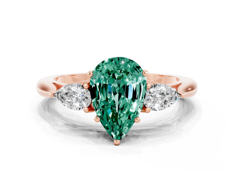 Rose gold Three-Stone Pear Cut Cut Diamond Ring with Pear Side Stones in Four-Prong Setting
