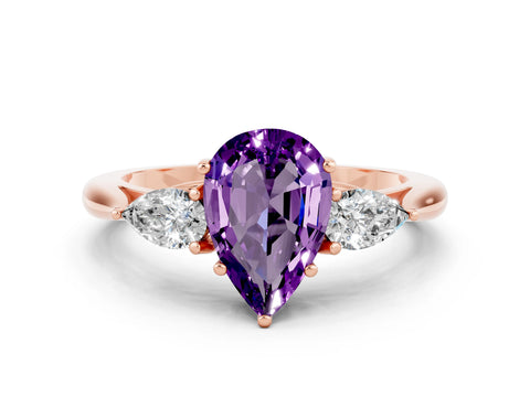 Rose gold Three-Stone Pear Cut Cut Diamond Ring with Pear Side Stones in Four-Prong Setting