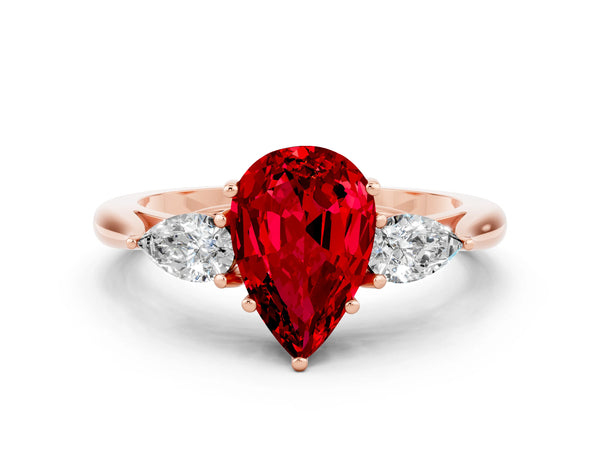 Rose gold Three-Stone Pear Cut Cut Diamond Ring with Pear Side Stones in Four-Prong Setting