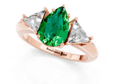 Rose gold Three-Stone Pear Cut Cut Diamond Ring with Trillion Side Stones and Four-Prong Setting_1