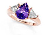 Rose gold Three-Stone Pear Cut Cut Diamond Ring with Trillion Side Stones and Four-Prong Setting_1