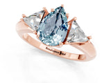 Rose gold Three-Stone Pear Cut Cut Diamond Ring with Trillion Side Stones and Four-Prong Setting_1