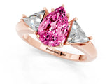 Rose gold Three-Stone Pear Cut Cut Diamond Ring with Trillion Side Stones and Four-Prong Setting_1