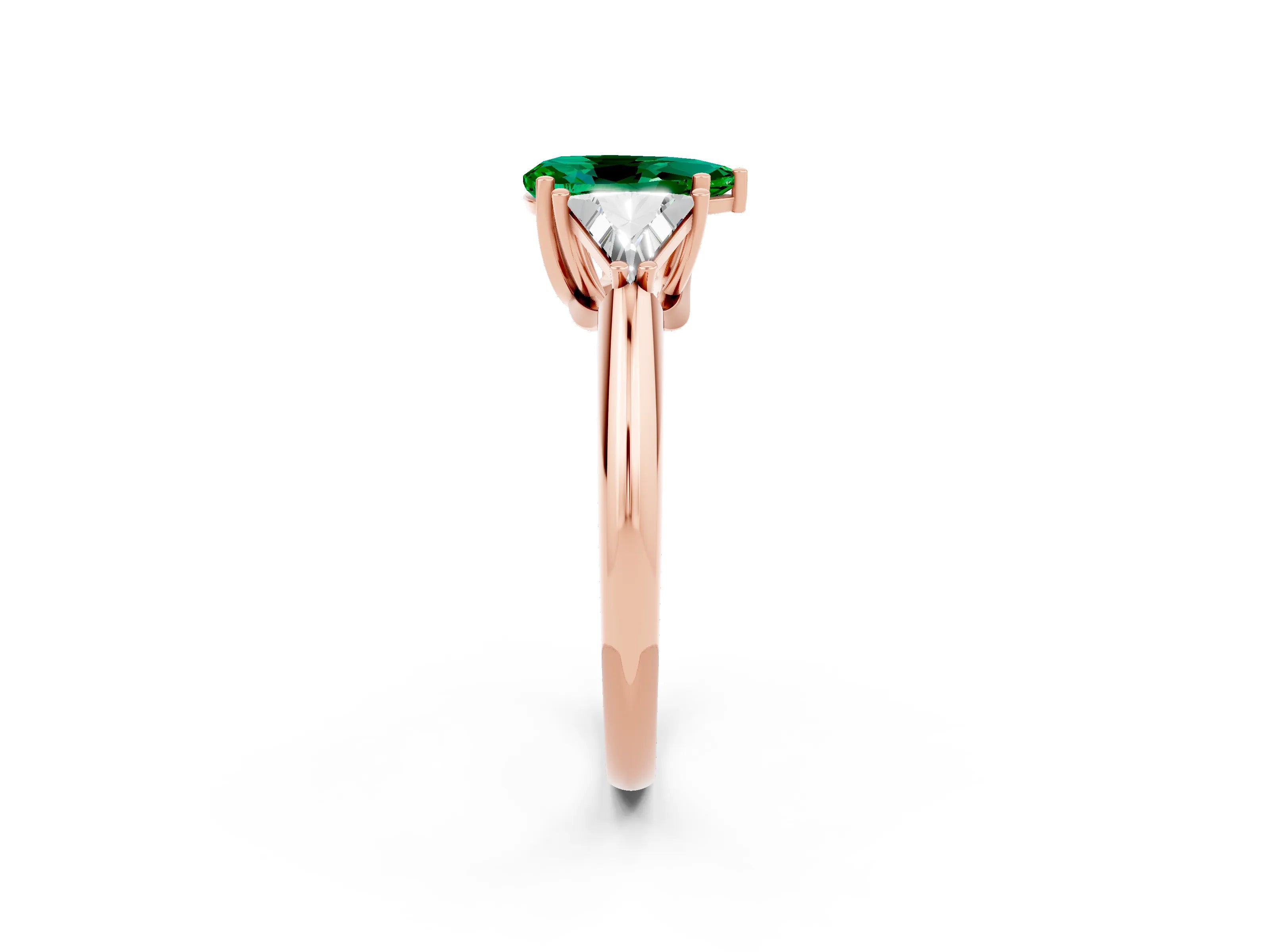 Rose gold Three-Stone Pear Cut Cut Diamond Ring with Trillion Side Stones and Four-Prong Setting_2