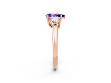 Rose gold Three-Stone Pear Cut Cut Diamond Ring with Trillion Side Stones and Four-Prong Setting_2