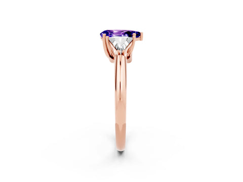 Rose gold Three-Stone Pear Cut Cut Diamond Ring with Trillion Side Stones and Four-Prong Setting_2