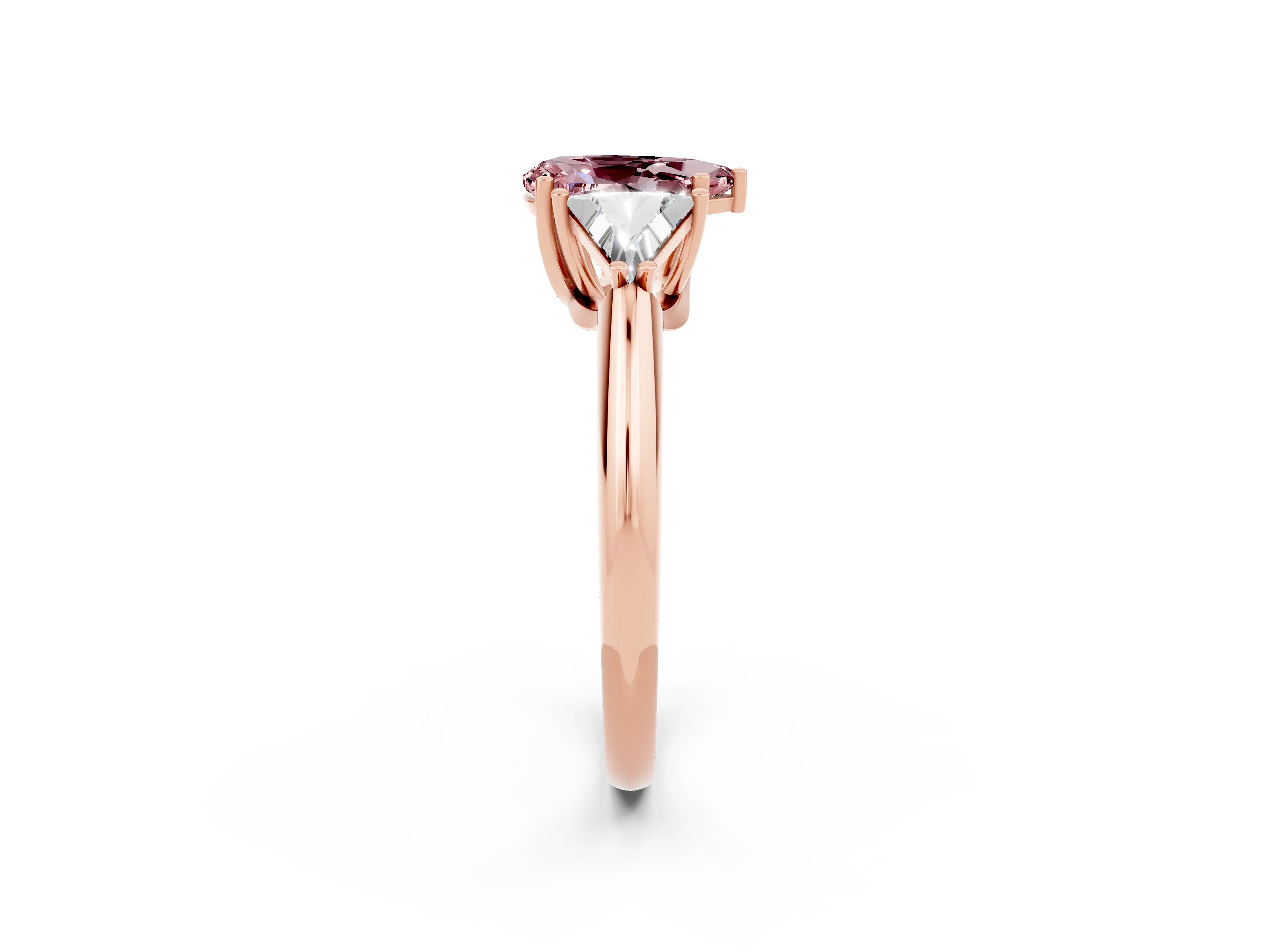 Rose gold Three-Stone Pear Cut Cut Diamond Ring with Trillion Side Stones and Four-Prong Setting_2