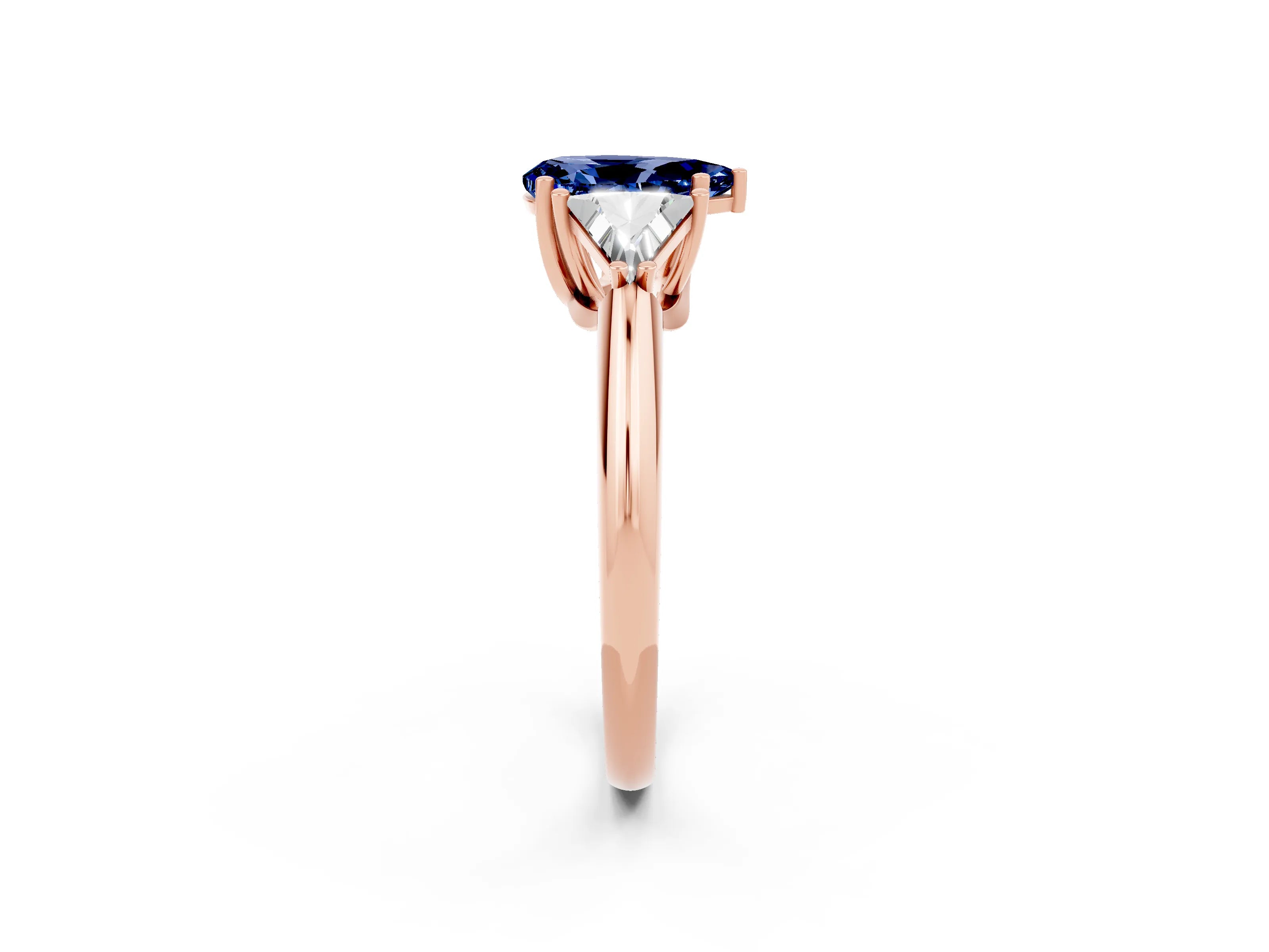 Rose gold Three-Stone Pear Cut Cut Diamond Ring with Trillion Side Stones and Four-Prong Setting_2