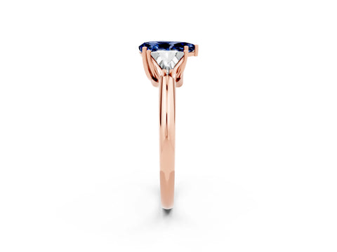 Rose gold Three-Stone Pear Cut Cut Diamond Ring with Trillion Side Stones and Four-Prong Setting_2