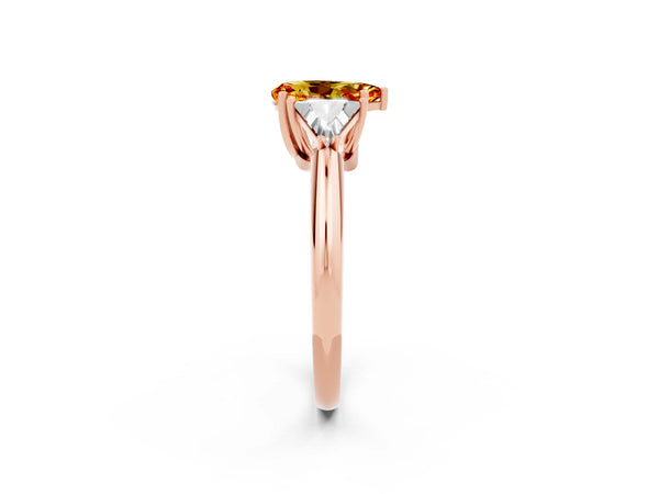 Rose gold Three-Stone Pear Cut Citrine Engagement Ring with Trillion Side Stones and Prong Setting