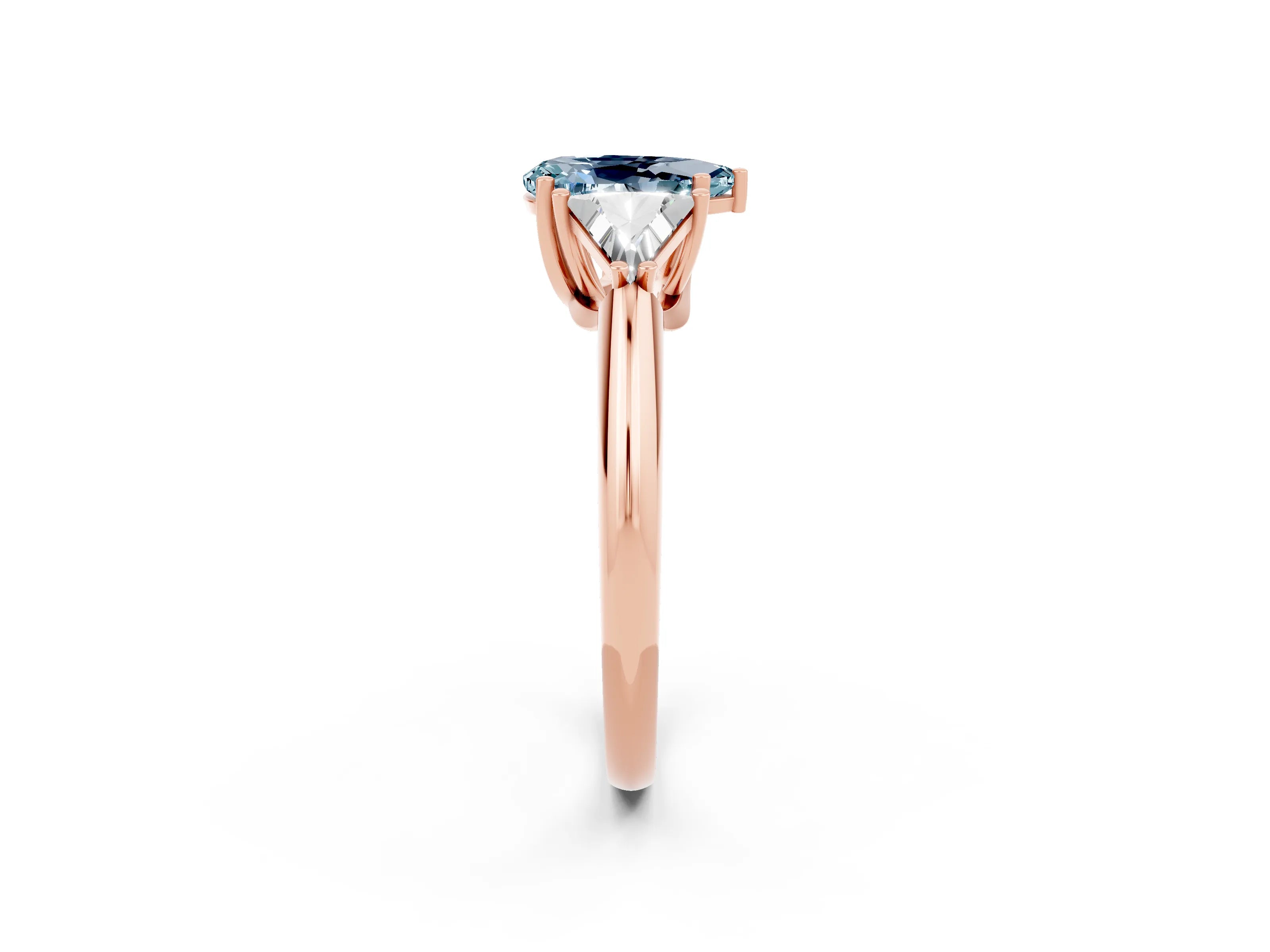 Rose gold Three-Stone Pear Cut Cut Diamond Ring with Trillion Side Stones and Four-Prong Setting_2