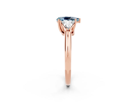 Rose gold Three-Stone Pear Cut Cut Diamond Ring with Trillion Side Stones and Four-Prong Setting_2