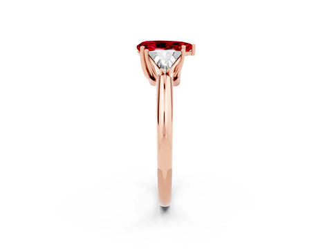 Rose gold Three-Stone Pear Cut Cut Diamond Ring with Trillion Side Stones and Four-Prong Setting_2