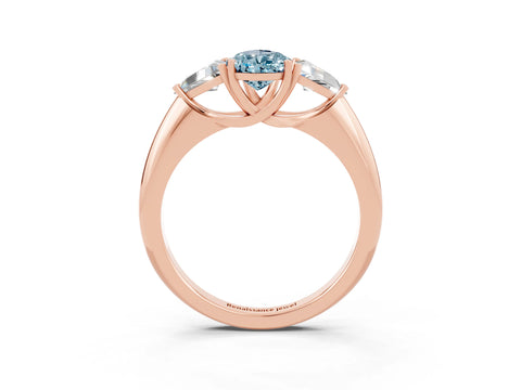 Rose gold Three-Stone Pear Cut Cut Diamond Ring with Trillion Side Stones and Four-Prong Setting_3