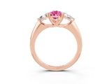 Rose gold Three-Stone Pear Cut Cut Diamond Ring with Trillion Side Stones and Four-Prong Setting_3