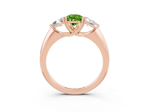 Rose gold Three-Stone Pear Cut Cut Diamond Ring with Trillion Side Stones and Four-Prong Setting_3
