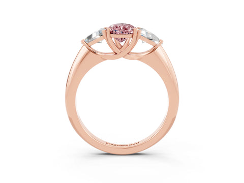 Rose gold Three-Stone Pear Cut Cut Diamond Ring with Trillion Side Stones and Four-Prong Setting_3