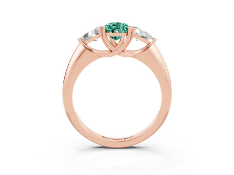 Rose gold Three-Stone Pear Cut Cut Diamond Ring with Trillion Side Stones and Four-Prong Setting_3