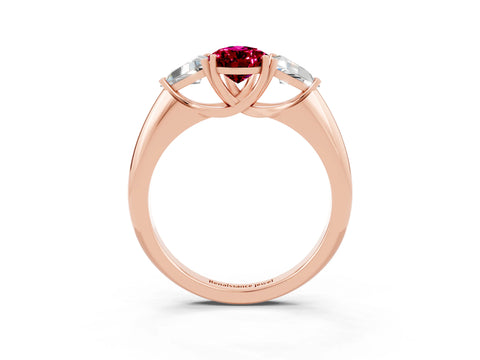 Rose gold Three-Stone Pear Cut Cut Diamond Ring with Trillion Side Stones and Four-Prong Setting_3