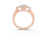 Rose gold Three-Stone Pear Cut Cut Diamond Ring with Trillion Side Stones and Four-Prong Setting_3