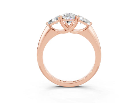 Rose gold Three-Stone Pear Cut Cut Diamond Ring with Trillion Side Stones and Four-Prong Setting_3