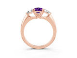 Rose gold Three-Stone Pear Cut Cut Diamond Ring with Trillion Side Stones and Four-Prong Setting_3