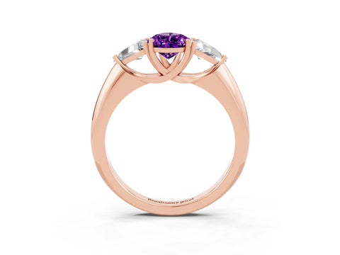Rose gold Three-Stone Pear Cut Cut Diamond Ring with Trillion Side Stones and Four-Prong Setting_3