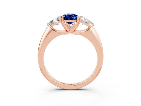 Rose gold Three-Stone Pear Cut Cut Diamond Ring with Trillion Side Stones and Four-Prong Setting_3