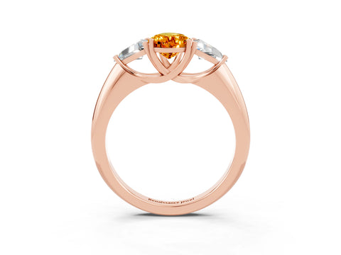 Rose gold Three-Stone Pear Cut Cut Diamond Ring with Trillion Side Stones and Four-Prong Setting_3