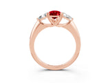 Rose gold Three-Stone Pear Cut Cut Diamond Ring with Trillion Side Stones and Four-Prong Setting_3