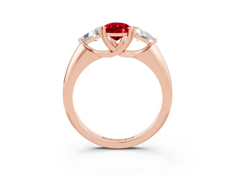 Rose gold Three-Stone Pear Cut Cut Diamond Ring with Trillion Side Stones and Four-Prong Setting_3