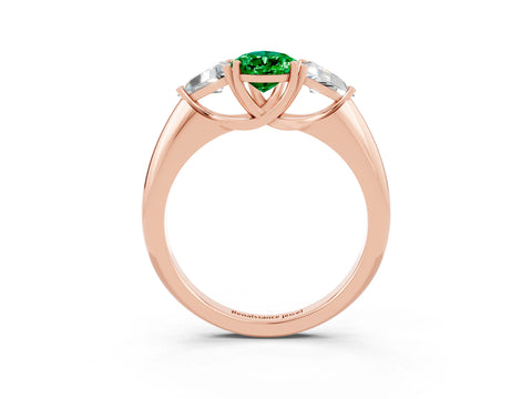 Rose gold Three-Stone Pear Cut Cut Diamond Ring with Trillion Side Stones and Four-Prong Setting_3